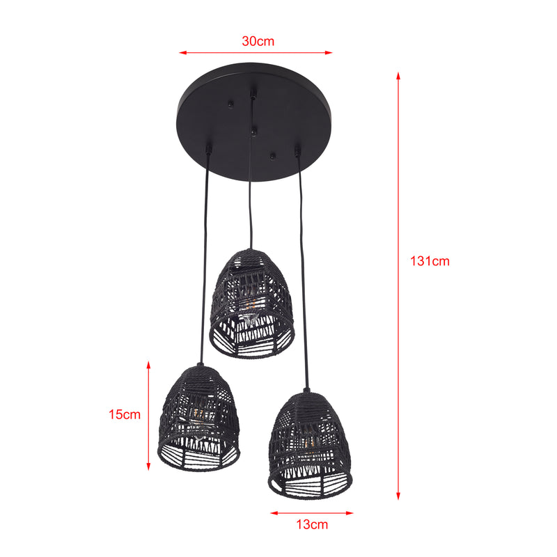 Esquema acotado Lámpara colgante Andover Metal+Ratán Negro [lux.pro]