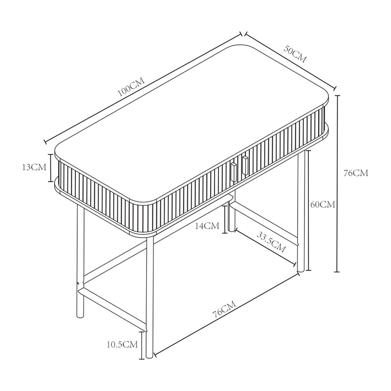 Esquema acotado Mesa consola Tvedestrand con puertas bambú 100x50x76cm - Efecto madera[en.casa]