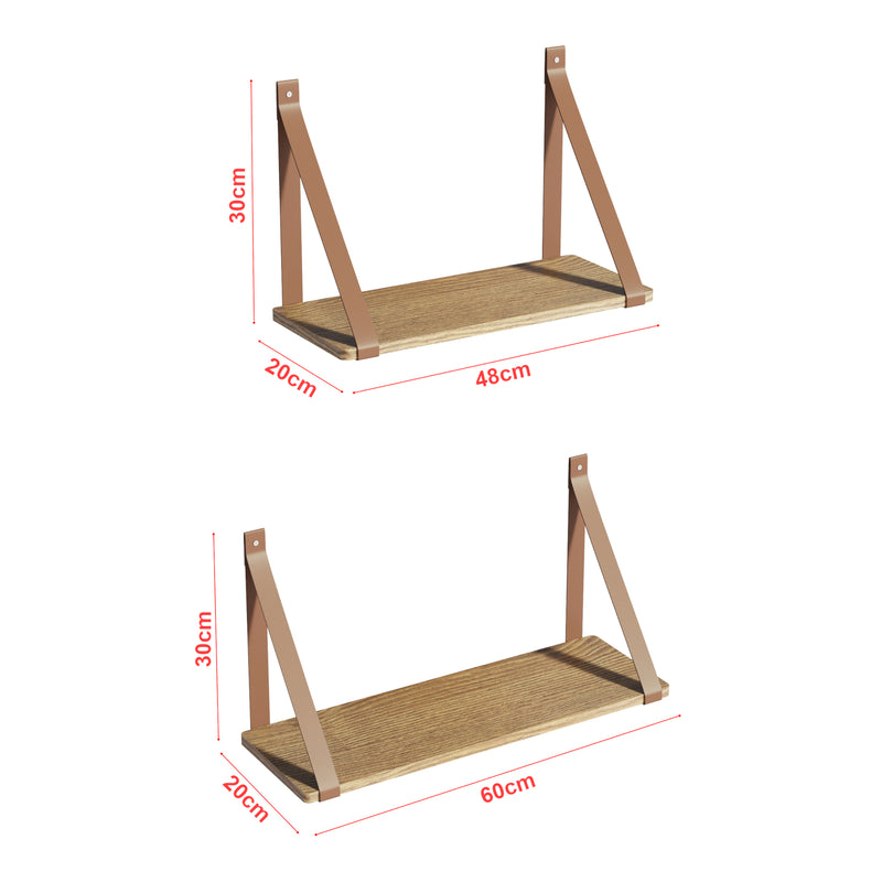Esquema acotado Conjunto de estantes de pared Utsira 48/60 x 20 x 30 cm 2 piezas aspecto roble/marrón [en.casa]