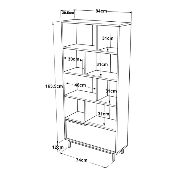 Estantería Kvænangen 176x84x30 cm aspecto roble/aspecto ratán [en.casa]