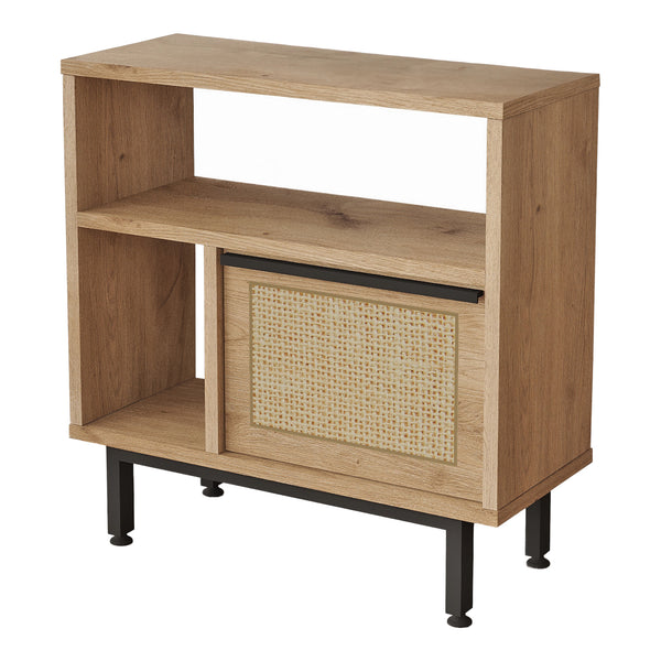 Mesa auxiliar Kvænangen 60x60x26 cm aspecto roble/rattan [en.casa]