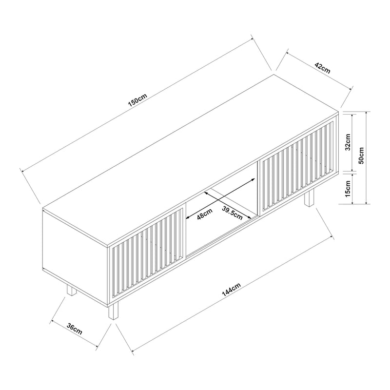Esquema acotado Mueble de televisión Ypäjä 150x42x50 cm Bambú Natural [en.casa]
