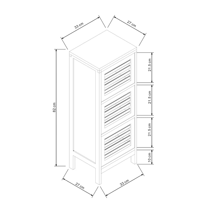 Esquema acotado Armario auxiliar con 3 puertas Ypäjä 82x33x27 cm Bambú [en.casa]