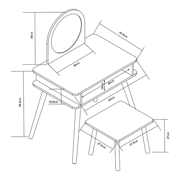 Tocador infantil con taburete Ovanåker Blanco/Natural [en.casa]