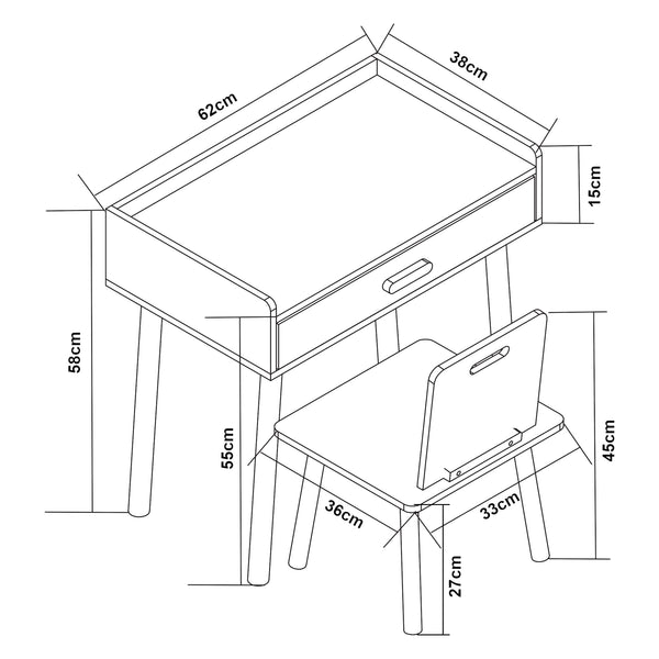 Escritorio infantil con silla Skjervøy Madera/Blanco [en.casa]