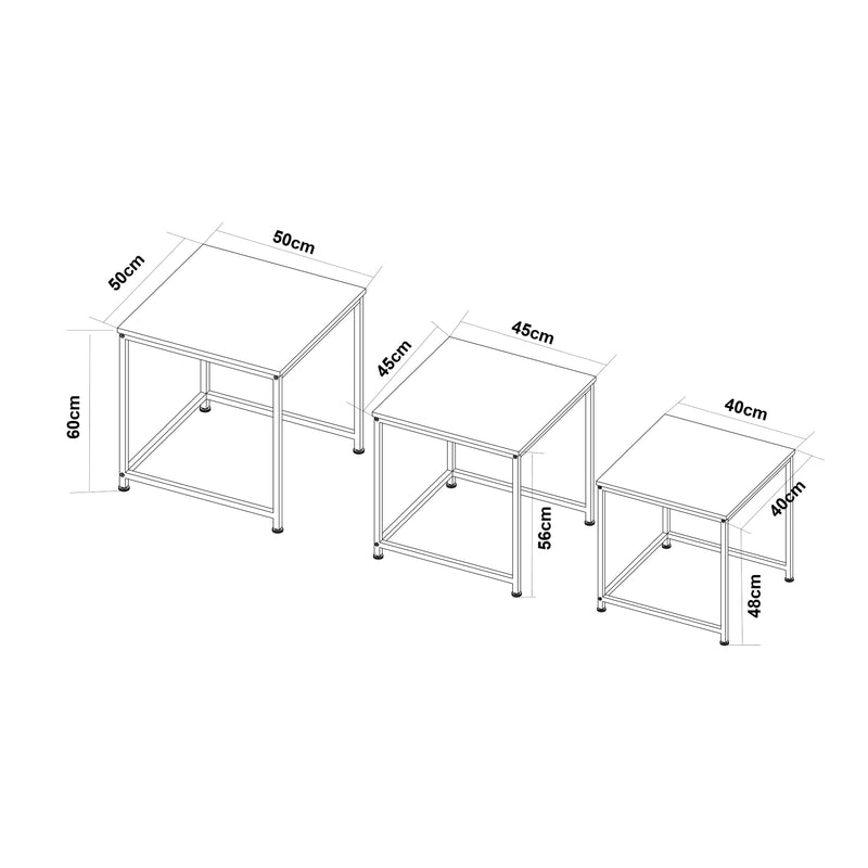 Esquema acotado Mesa de centro Trollhättan 3 piezas, aspecto mármol, blanco [en.casa]