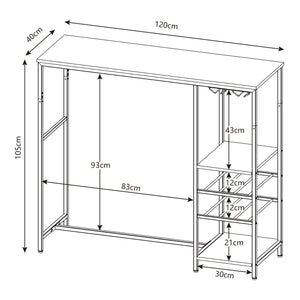 Mesa de bar Stjørdal con estante para botellas Negro/Aspecto nogal [en.casa]