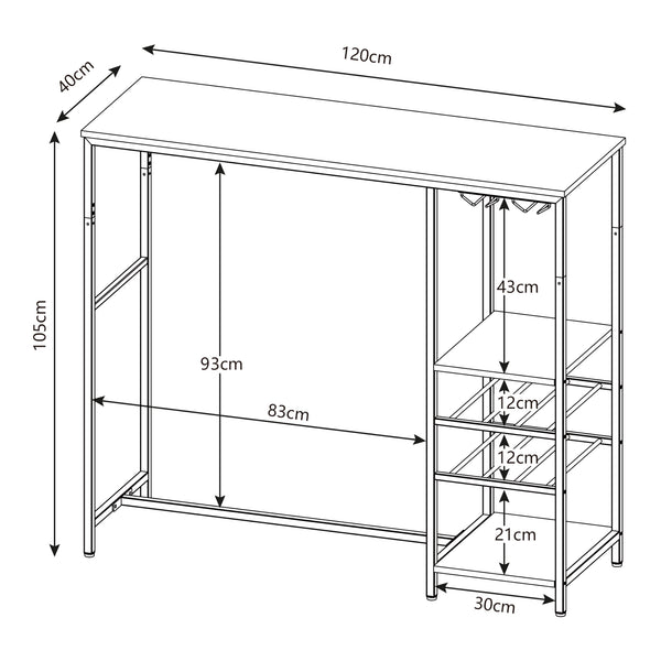 Mesa de bar Stjørdal con estante para botellas Negro/Aspecto nogal [en.casa]