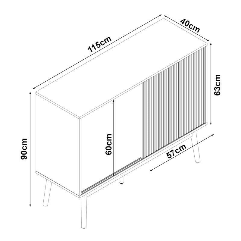 Esquema acotado Aparador Landskrona con 2 puertas MDF 115x40x90cm - Roble [en.casa]