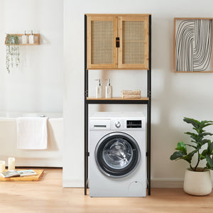 Armario de baño Tervola 172x63x27 cm Negro/Bambú [en.casa]