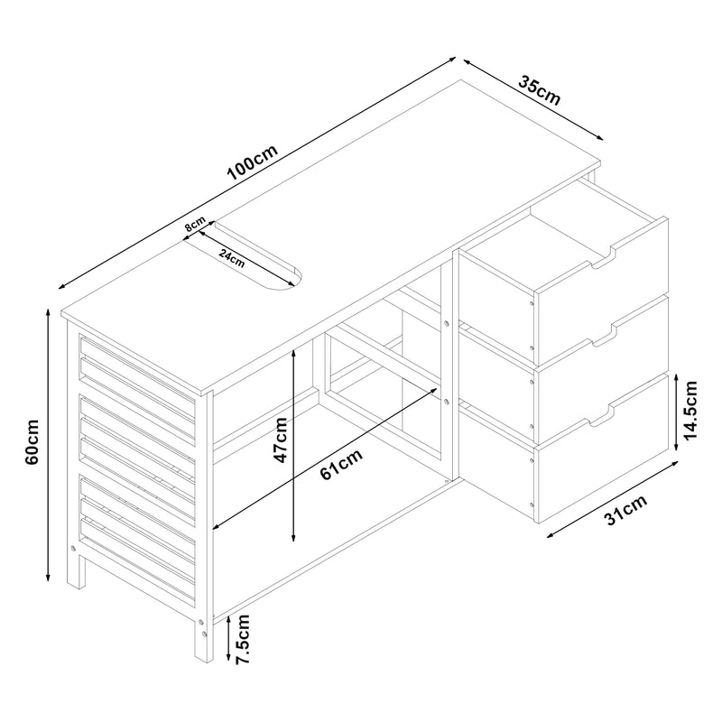 Esquema acotado Mueble bajo lavabo Boksereys 60x100x35 cm Bambú Natural [en.casa]