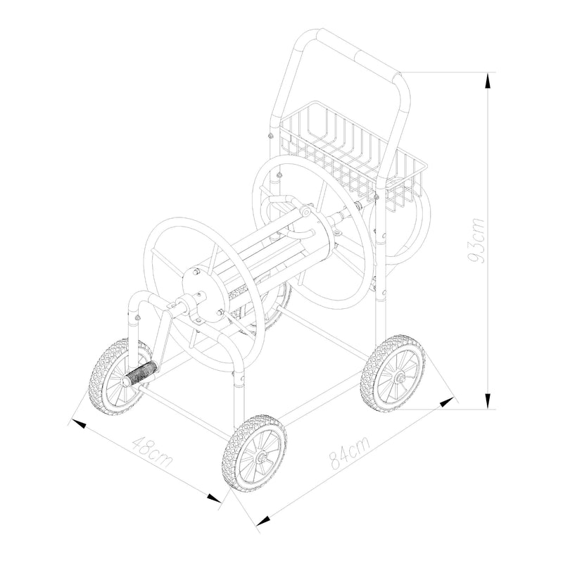 Esquema acotado Carro para manguera Gelibolu para manguera de 3/4 pulgadas máx. 65 m Gris [pro.tec]