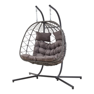Sillón colgante doble Skense con estructura 198x156x98 cm Gris [en.casa]