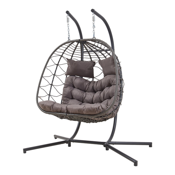 Sillón colgante doble Skense con estructura 198x156x98 cm Gris [en.casa]