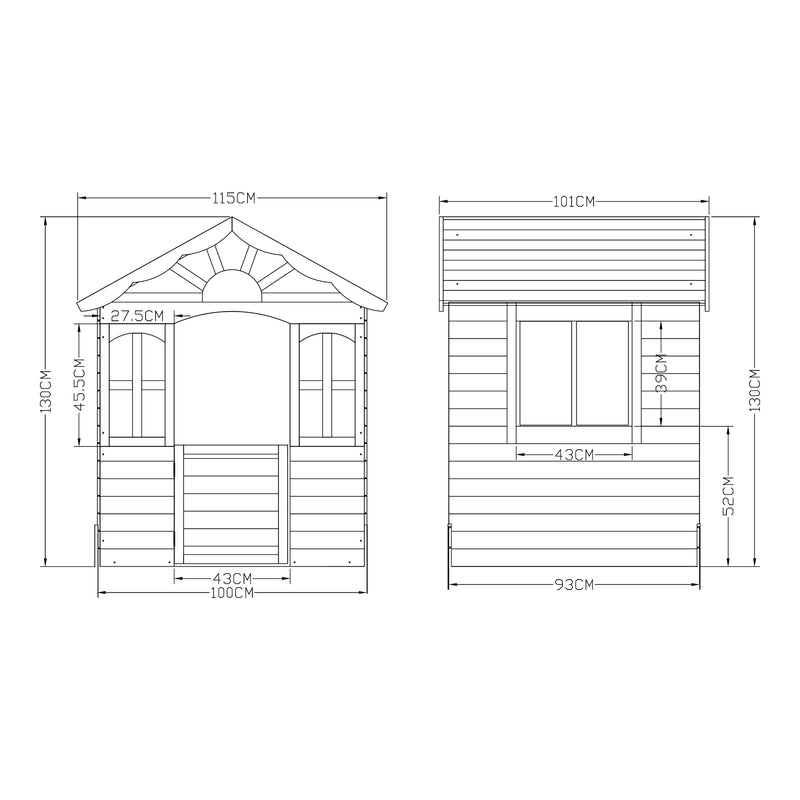Esquema acotado Casita infantil Lulä Caseta de juegos 130x115x101 cm Madera [casa.pro]