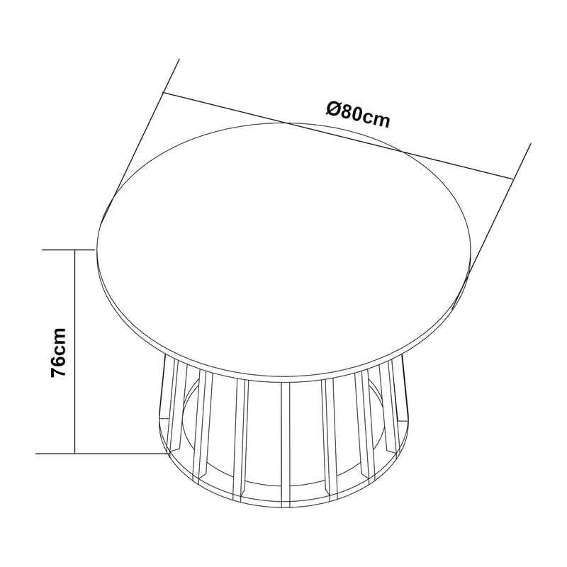 Esquema acotado Mesa de comedor Lensuu 76x Ø80 cm [en.casa]