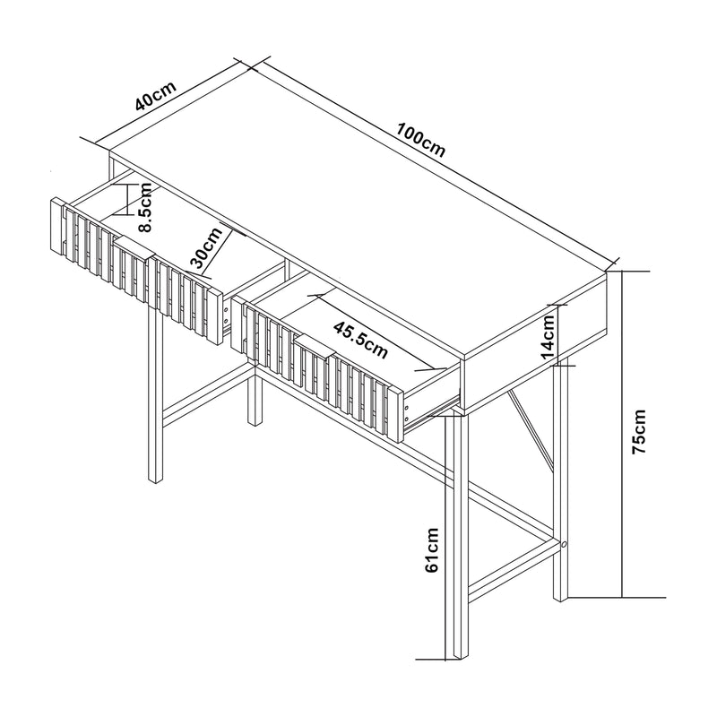 Esquema acotado Mesa consola Luniehti 100x40x75 cm Negro/Natural [en.casa]