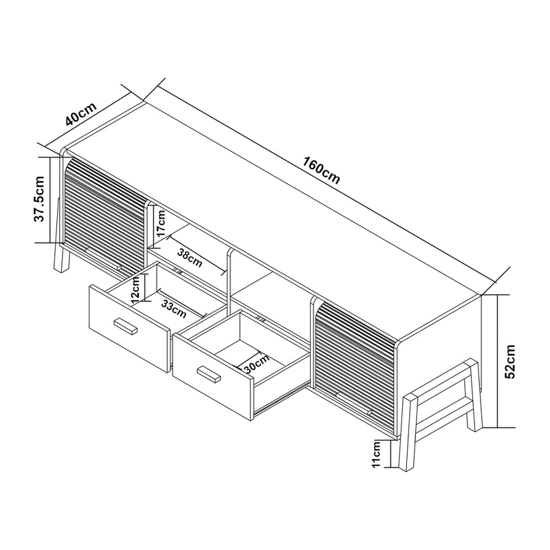 Esquema acotado Mueble de televisión Kvaefjord 160x40x52 cm Blanco/Gris [en.casa]