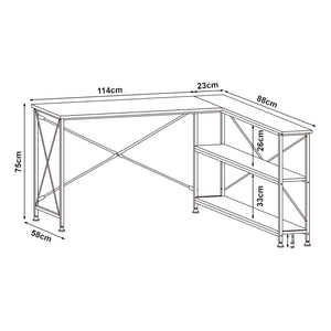 Escritorio Raundsvalt con 1 estante en forma de L 137x88x75 cm Negro [en.casa]