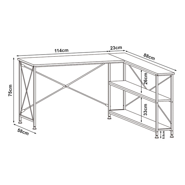 Escritorio Raundsvalt con 1 estante en forma de L 137x88x75 cm Negro [en.casa]