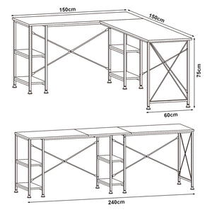 Escritorio Klirurud con 2 estantes en forma de L 150x150x75 cm aspecto roble [en.casa]