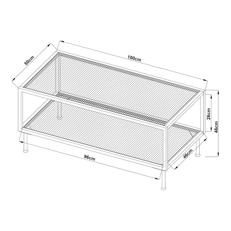 Esquema acotado Mesa de centro Lindau de acero con tablero de vidrio 100x50x46 cm crema blanca [en.casa]