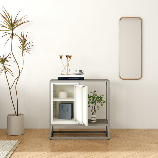 Aparador Burlöv acero 70x72x35 cm gris/blanco [en.casa]