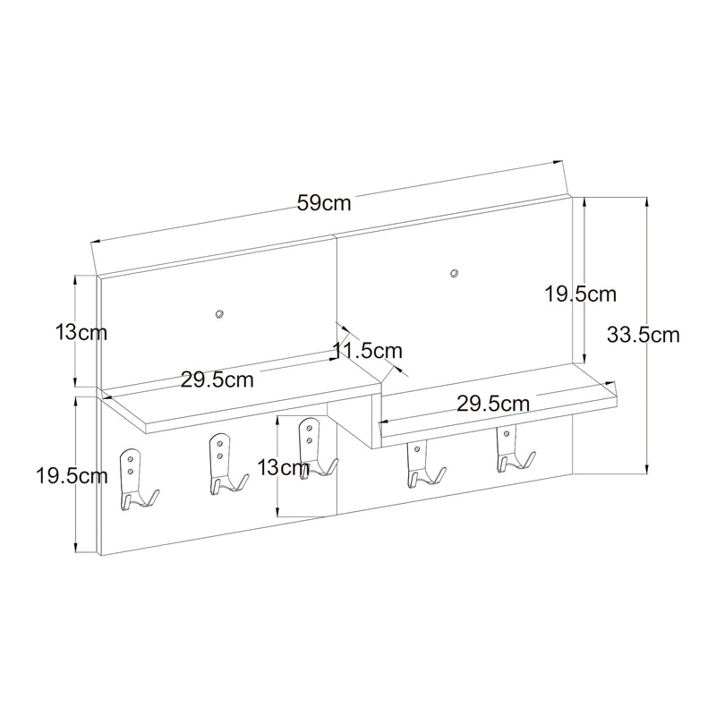 Esquema acotado Perchero de pared Botaruvn con 2 estantes 34x59x13 cm Beige/Blanco [en.casa]