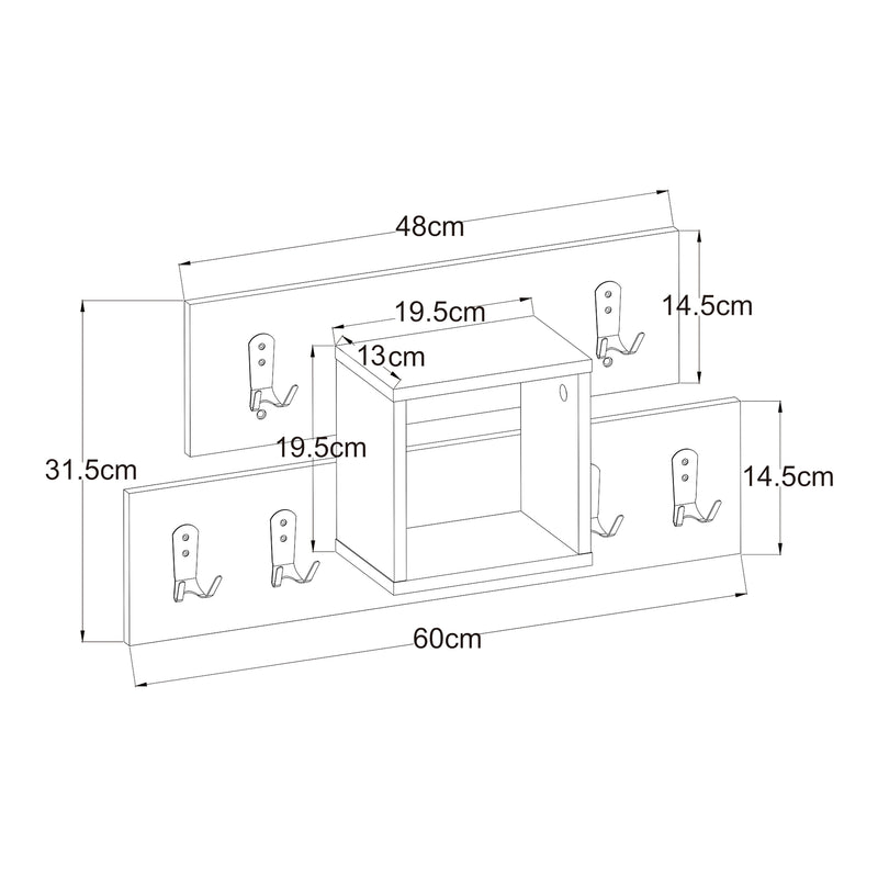 Esquema acotado Perchero de pared Vänd con compartimento de almacenamiento 32x60x14 cm Blanco [en.casa]