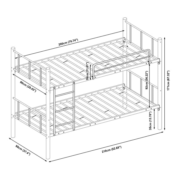 Litera de metal Berimma 90x200 cm Negro [en.casa]