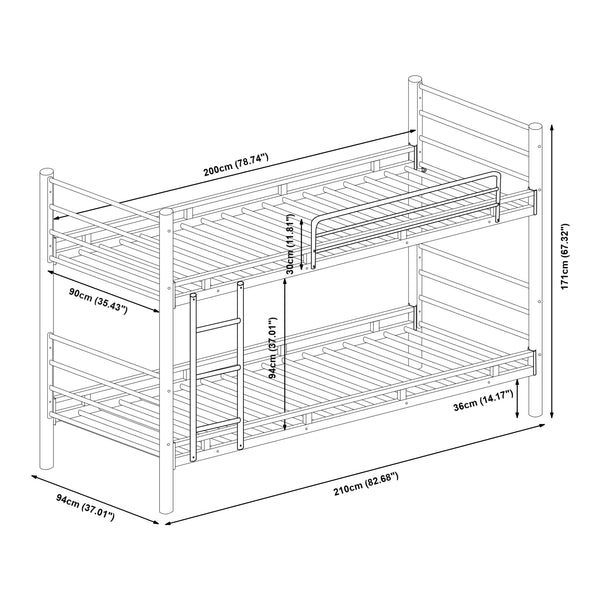Litera de metal Bevapis 90x200 cm Negro [en.casa]
