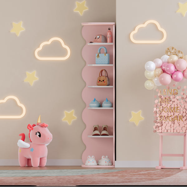 Estantería de esquina para niños Vestnes 108x27x27 cm Cotton Candy/Blanco [en.casa]