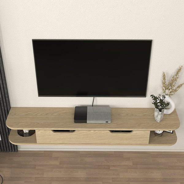 Mueble bajo de TV colgante Karjali 150x30x19 cm aspecto roble [en.casa]