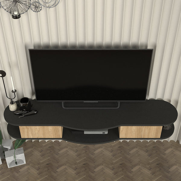 Mueble bajo de TV colgante Nyskiri 150x35x19 cm Antracita/Aspecto roble [en.casa]