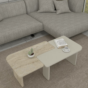 Mesa de centro Boneksbelt de 2 piezas en colores piedra arenisca y travertino [en.casa]