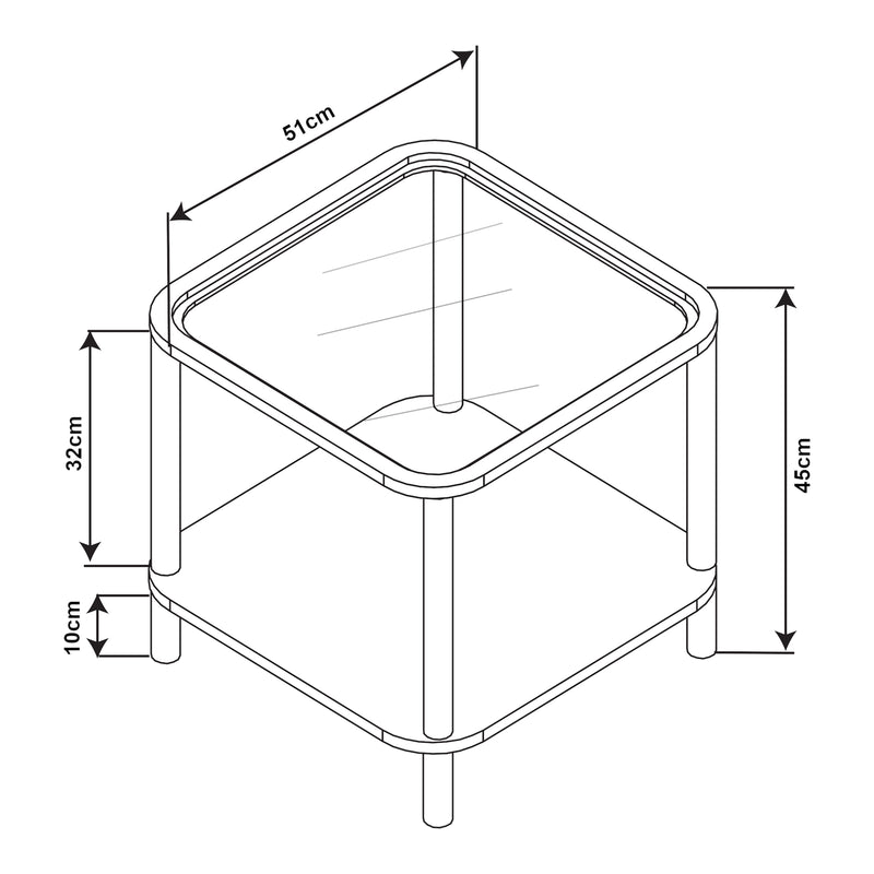 Esquema acotado Mesa auxiliar Latama con tablero de vidrio 51x51x45 cm Negro/vidrio bronce [en.casa]