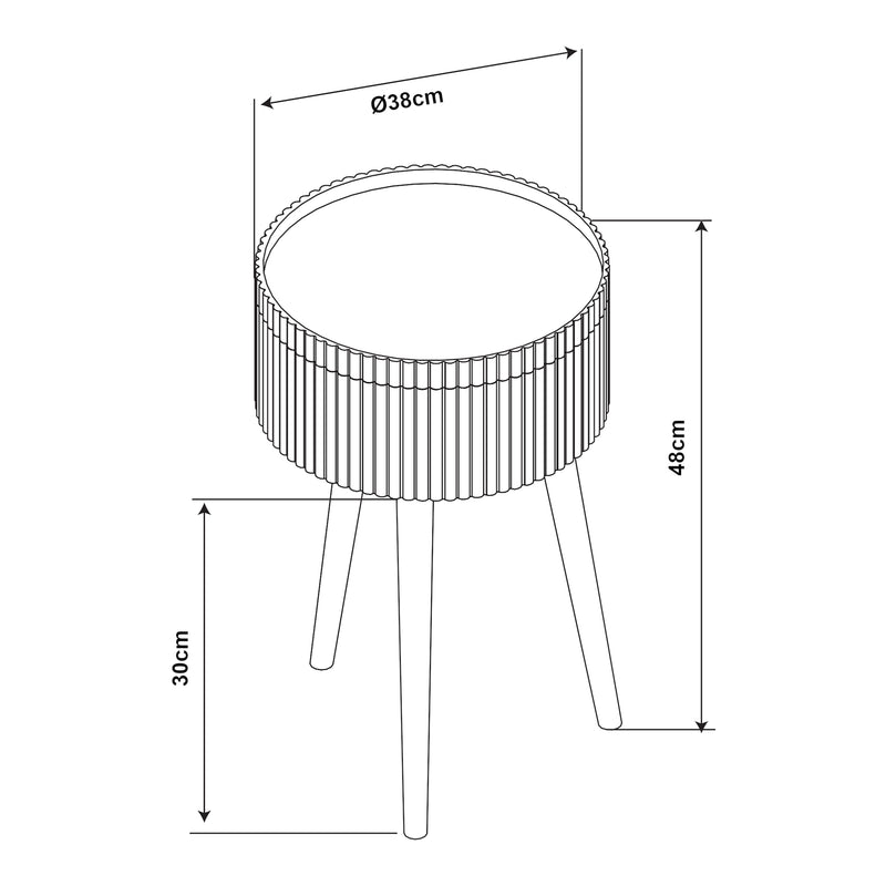 Esquema acotado Mesa auxiliar Bongard con espacio de almacenamiento Ø38x48 cm Blanco [en.casa]
