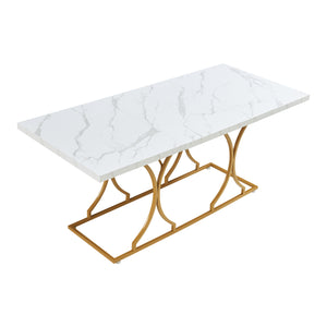 Mesa de comedor Figa para 6 personas efecto mármol, blanco / dorado [en.casa]