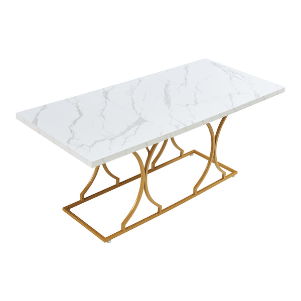 Mesa de comedor Figa para 6 personas efecto mármol, blanco / dorado [en.casa]