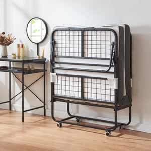 Cama plegable de metal Borjavle con colchón 200x90cm Negro [en.casa]