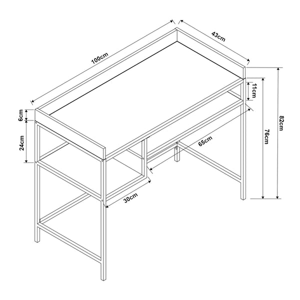 Escritorio Belana 100x43x82 cm Negro/Aspecto de roble [en.casa]