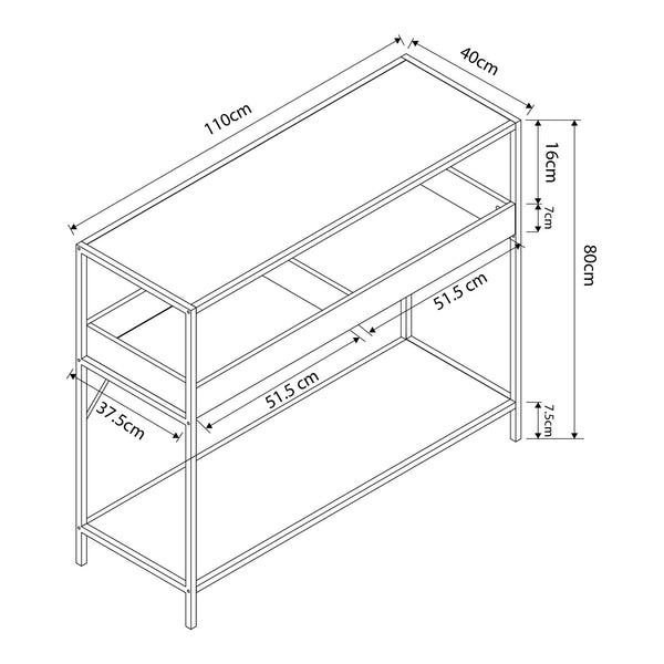 Mesa consola Belana 110x40x80 cm Negro/Aspecto roble [en.casa]