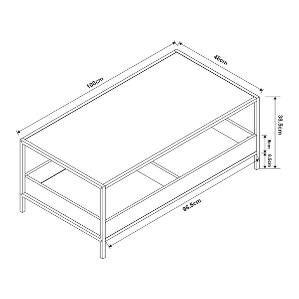 Mesa de centro Belana 100x48x39 cm Negro/Aspecto roble [en.casa]