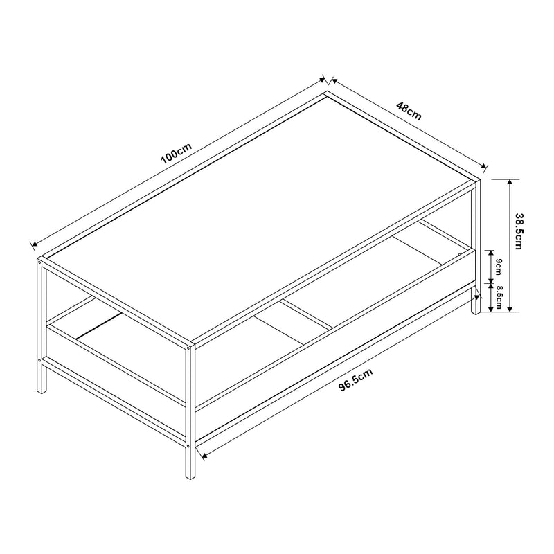 Esquema acotado Mesa de centro Belana 100x48x39 cm Negro/Aspecto roble [en.casa]