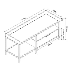 Mesa de televisión Belana 120x40x54 cm Negro/Aspecto roble [en.casa]