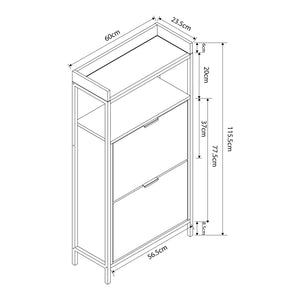 Zapatero Belana con 2 tapas 116x60x24 cm Negro/Aspecto roble [en.casa]