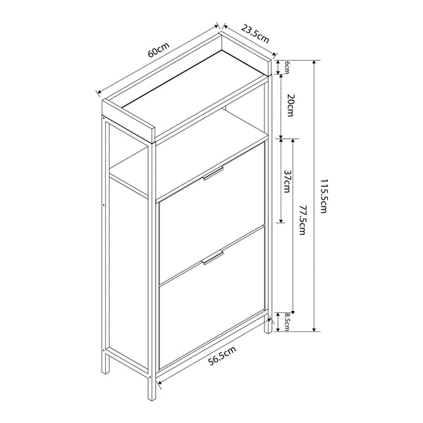 Zapatero Belana con 2 tapas 116x60x24 cm Negro/Aspecto roble [en.casa]