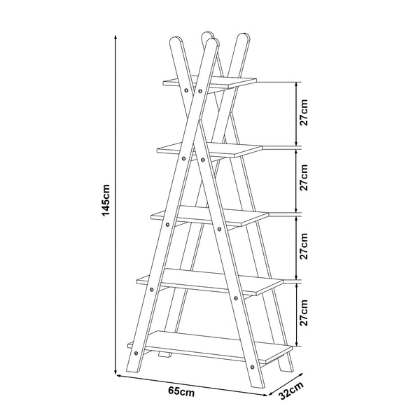Estantería Vanlilu de madera de pino 145x65x32 cm natural/blanco [en.casa]