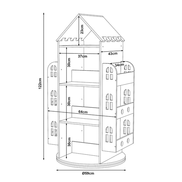 Estantería infantil giratoria Sanköre 122x64x43 cm Madera de pino natural [en.casa]