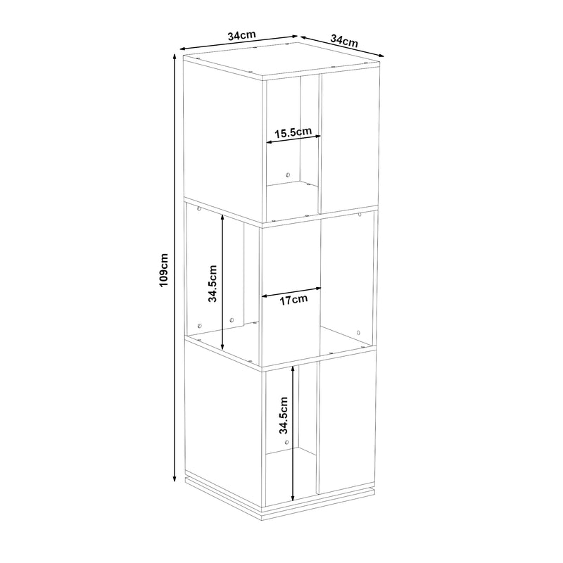 Esquema acotado Estantería giratoria Fjelmarirg 109x34x34 cm Blanco [en.casa]